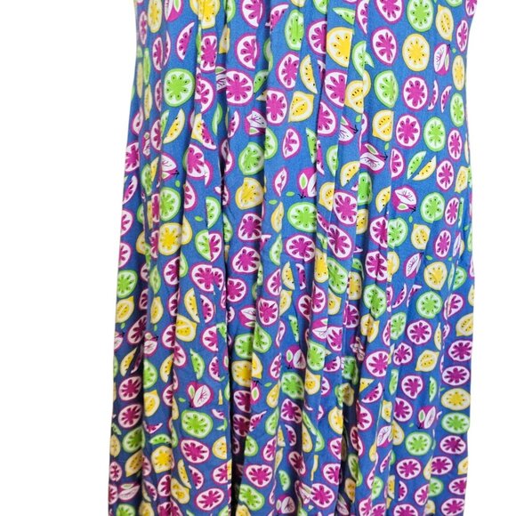 Retro 90s Fruit Print Colorful Maxi Button Down Dress Long Rayon Sz L Or Loose M - Picture 7 of 12